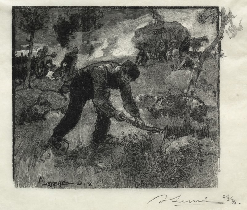 Arracheurs de bruyères, 1887. Auguste Louis Lepère (French, 1849-1918). Wood engraving