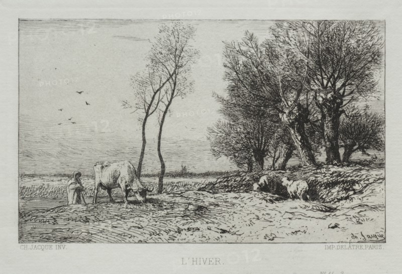 Winter. Charles-Émile Jacque (French, 1813-1894). Etching