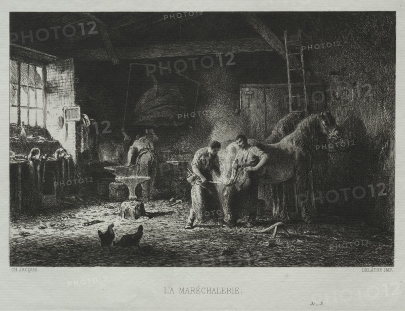 The Blacksmith Shop. Charles-Émile Jacque (French, 1813-1894). Etching