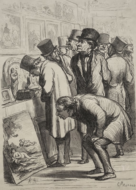 Gallery at Hotel Drouot:  The Day of the Sale. Honoré Daumier (French, 1808-1879). Wood engraving
