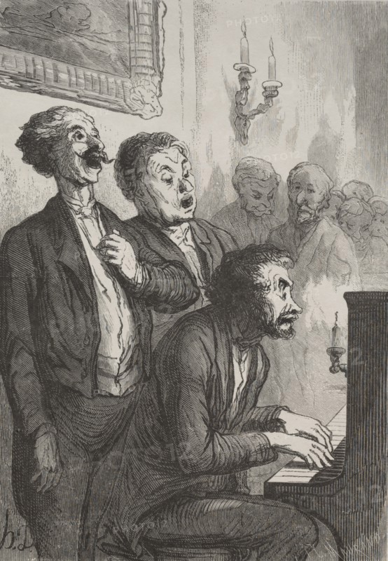 The Singers:  The Singers in the Salon. Honoré Daumier (French, 1808-1879). Wood engraving