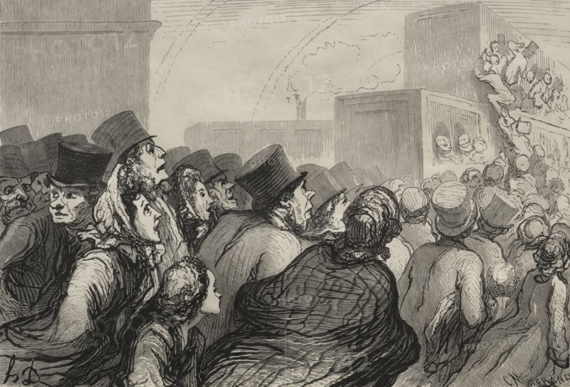 The Railway:  The Sunday Excursion. Honoré Daumier (French, 1808-1879). Wood engraving