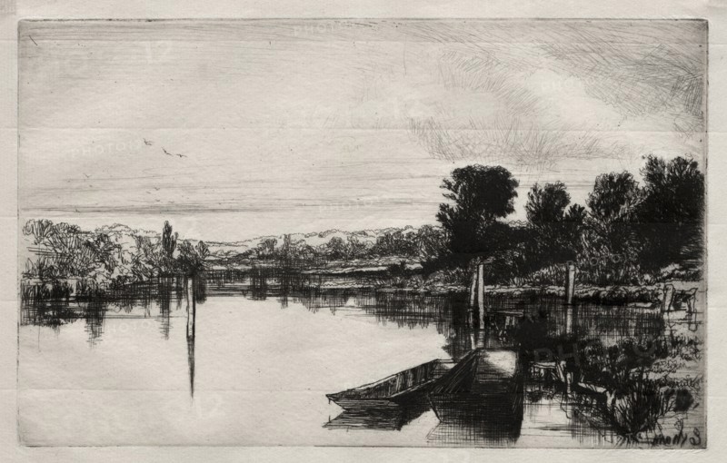 Egham, 1859. Francis Seymour Haden (British, 1818-1910). Etching and drypoint