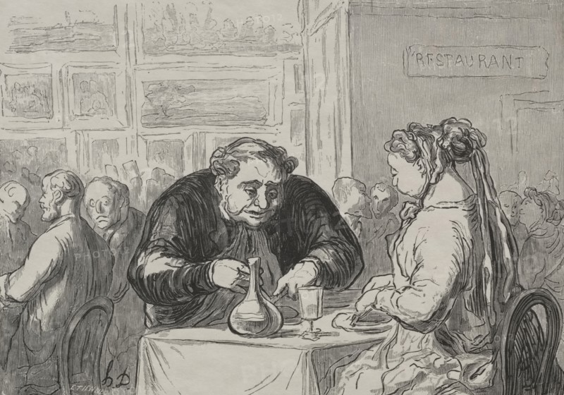 Exposition des beaux-arts:  au buffet amour de l'art et de la côtelette. Honoré Daumier (French, 1808-1879). Wood engraving