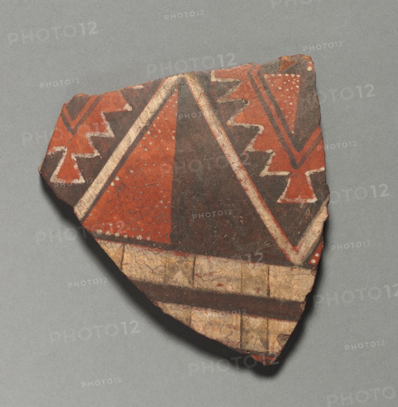 Fragment, 1400-1532 AD. Peru, Inka, 1400-1532 AD. Pottery; overall: 0.7 x 10.2 x 9 cm (1/4 x 4 x 3 9/16 in.).