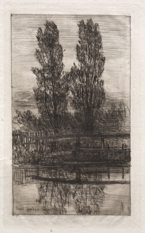 Poplars, Royal Garden, Schleissheim, 1879. Otto H. Bacher (American, 1856-1909). Etching
