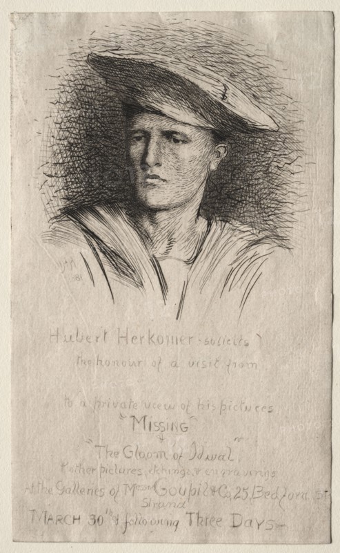 Head of a Young Man, 1881. Hubert von Herkomer (British, 1849-1914). Etching