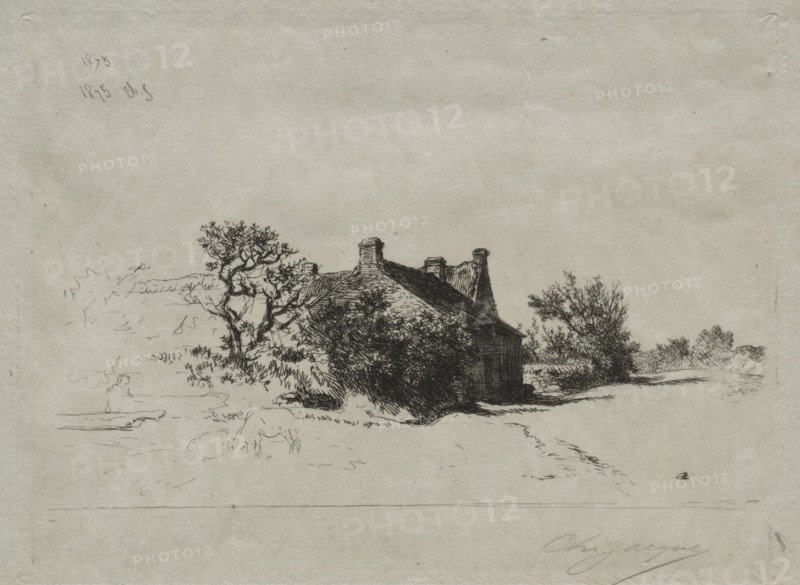 Les Petits Maisons Kercassier, 1875. Charles-Émile Jacque (French, 1813-1894). Etching