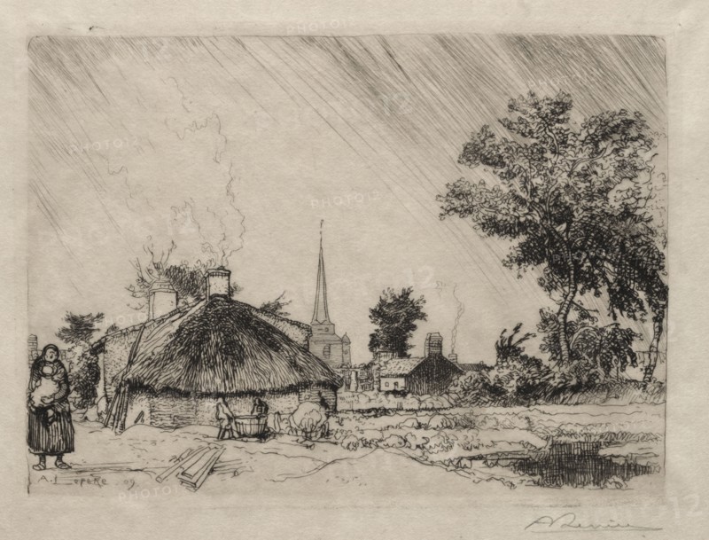 The Shower:  St. Jean-de-Monte, 1909. Auguste Louis Lepère (French, 1849-1918). Etching