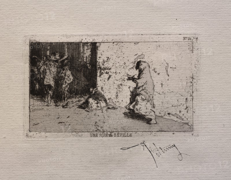 Une rue de Seville. Mariano Fortuny y Carbó (Spanish, 1838-1874). Etching