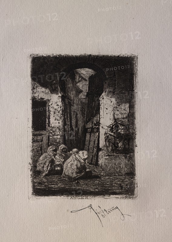 Tanger, Arabes assis. Mariano Fortuny y Carbó (Spanish, 1838-1874). Etching