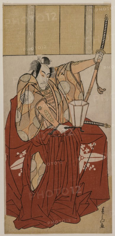 Ichikawa Monnosuke II as Urabe no Suetake; Onoe Matsusuke as Usui Sadamitsu; Nakamura Nakazo I as Watanabe no Tsuna, 1781. Katsukawa Shunzan (Japanese). Color woodblock print; overall: 31 x 14.5 cm (12 3/16 x 5 11/16 in.).
