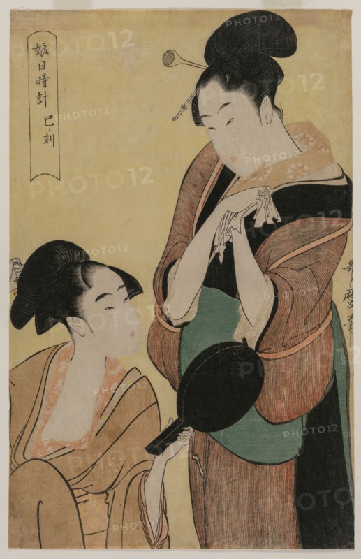 The Hour of the Snake (from the series A Clock for Young Women), c. 1796. Kitagawa Utamaro (Japanese, 1753?-1806). Color woodblock print; sheet: 36.2 x 23.2 cm (14 1/4 x 9 1/8 in.).