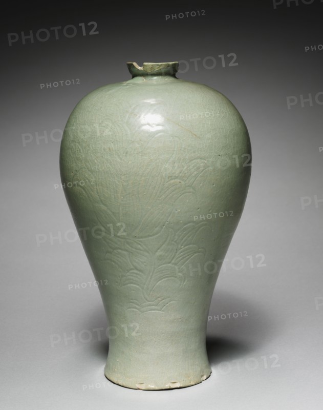 Prunus Vase with Incised Peony Design, 1100s-1200s. Korea, Goryeo period (918-1392). Pottery; overall: 31.5 cm (12 3/8 in.).