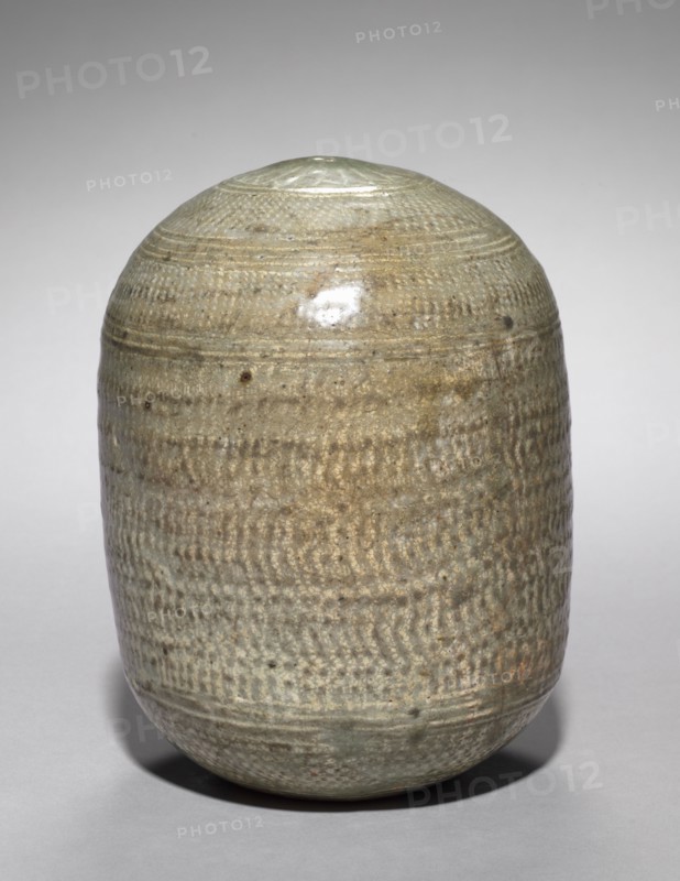 Wine Cask with Stamped Floral Decoration, pre-Goryeo period (918-1392). Korea, Joseon dynasty (1392-1910). Pottery; outer diameter: 14.9 cm (5 7/8 in.); overall: 19.8 cm (7 13/16 in.).