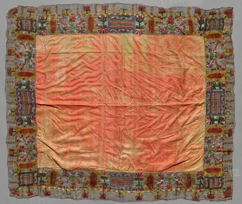 Cover with Border of Abstract Floral Motifs, 18th century. Italy ?, 18th century. Needle lace, burato (twined ground and darned in one direction); silk (est.) and unidentified ground fiber; overall: 133.4 x 114 cm (52 1/2 x 44 7/8 in.)