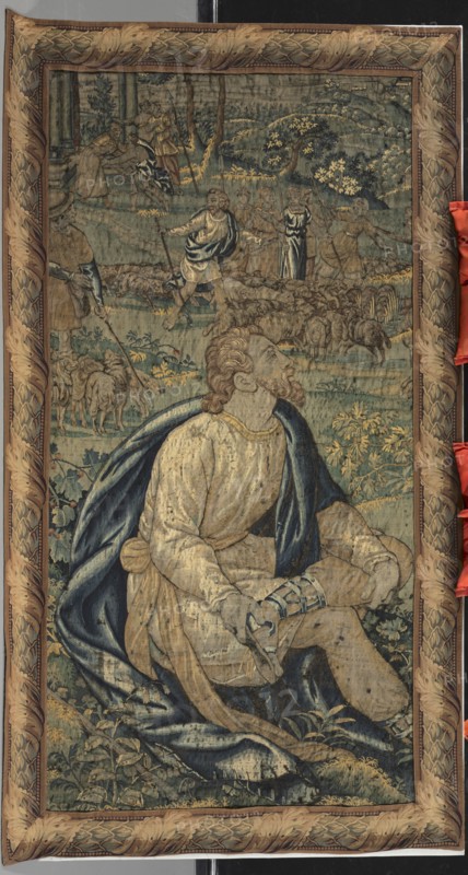 Moses and Jethro's Daughter, 17th century. Flanders, 17th century. Tapestry weave: wool; average: 209.8 x 106 cm (82 5/8 x 41 3/4 in.).