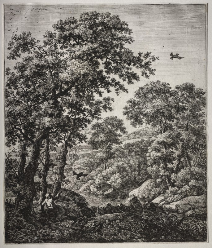Elijah Fed by the Ravens. Anthonie Waterloo (Dutch, 1609/10-1690). Etching