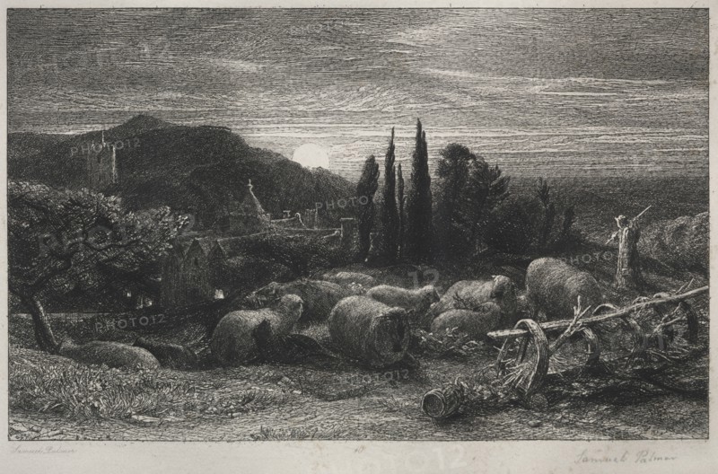 The Rising Moon. Samuel Palmer (British, 1805-1881). Etching