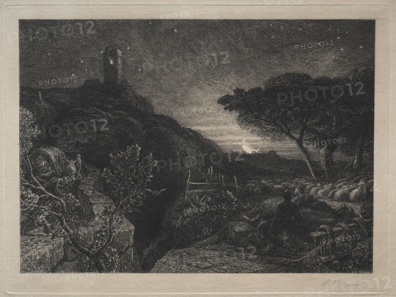 The Lonely Tower. Samuel Palmer (British, 1805-1881). Etching