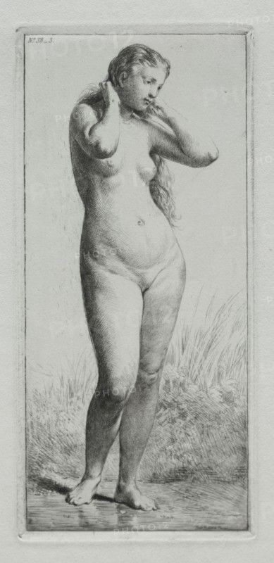 Young woman bathing. Charles-Émile Jacque (French, 1813-1894). Etching