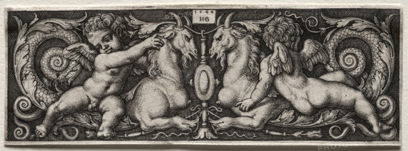 Two Genii, 1544. Hans Sebald Beham (German, 1500-1550). Engraving