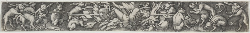 Rabbits Roasting a Hunter and His Dogs. Virgilius Solis (German, 1514-1562). Engraving