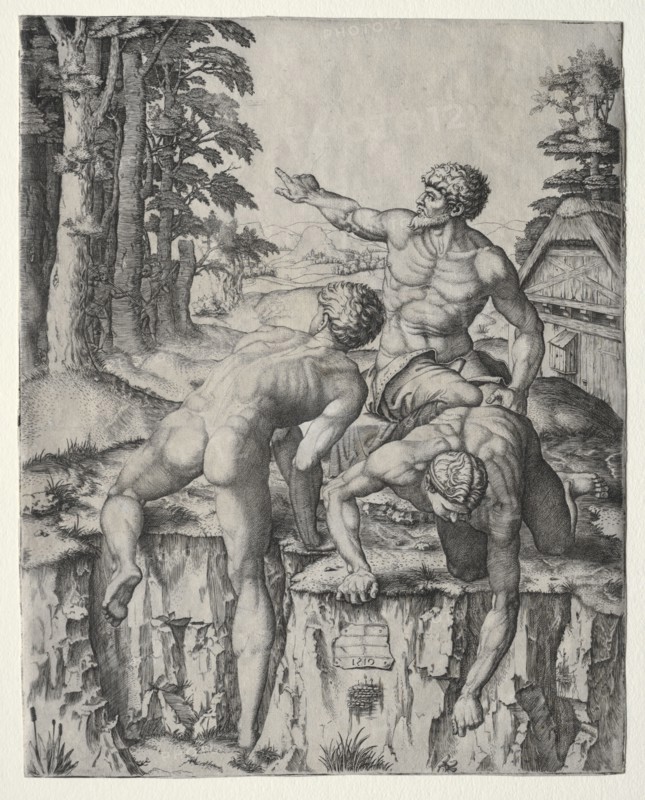 The Climbers (Three Figures from Michelangelo's Battle of Cascina), 1510. Marcantonio Raimondi (Italian, 1470/82-1527/34), after Michelangelo Buonarroti (Italian, 1475-1564). Engraving