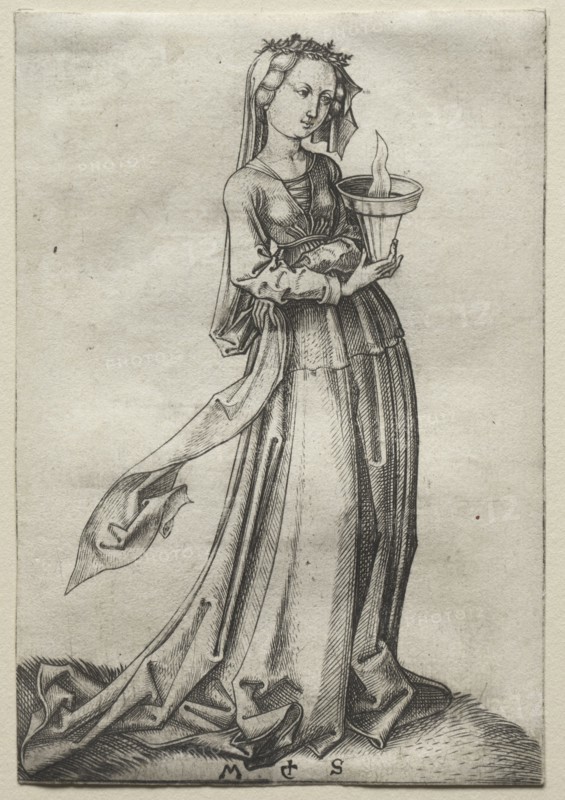 The Fourth Wise Virgin. Martin Schongauer (German, c.1450-1491). Engraving