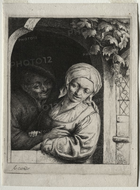 Rural Tenderness (village romance). Adriaen van Ostade (Dutch, 1610-1684). Etching