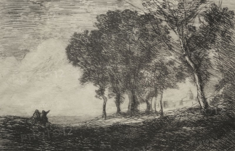 Italian Landscape, c. 1865. Jean Baptiste Camille Corot (French, 1796-1875). Etching; sheet: 28 x 39.6 cm (11 x 15 9/16 in.); platemark: 15.7 x 23.4 cm (6 3/16 x 9 3/16 in.)