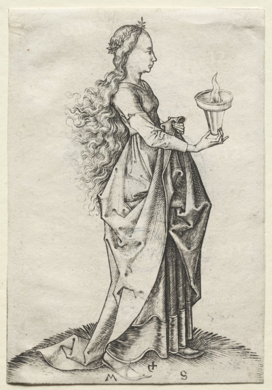 The Fifth Wise Virgin. Martin Schongauer (German, c.1450-1491). Engraving
