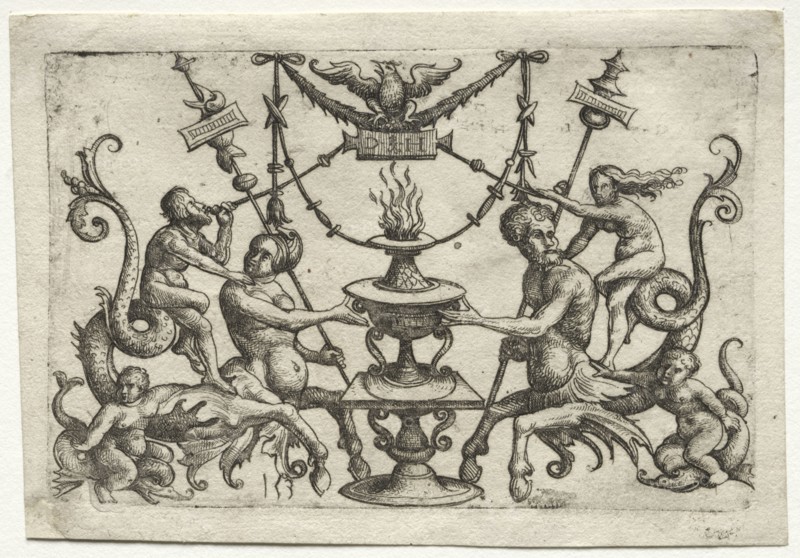 Ornament with Siren and Triton. Daniel I Hopfer (German, c. 1470-1536). Etching