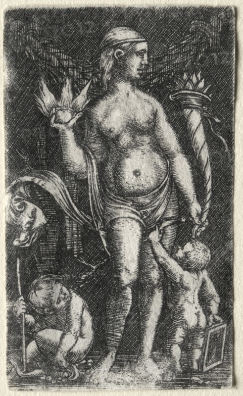 Venus between two cupids, 1520. Albrecht Altdorfer (German, c. 1480-1538). Engraving