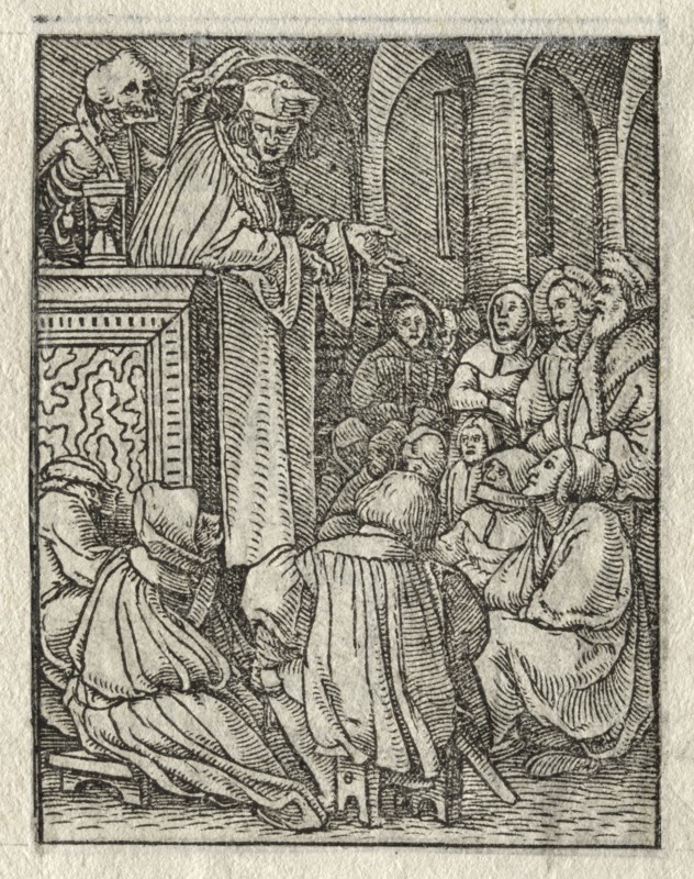 The Dance of Death:  The Preacher; The Priest. Hans Holbein (German, 1497/98-1543). Woodcut