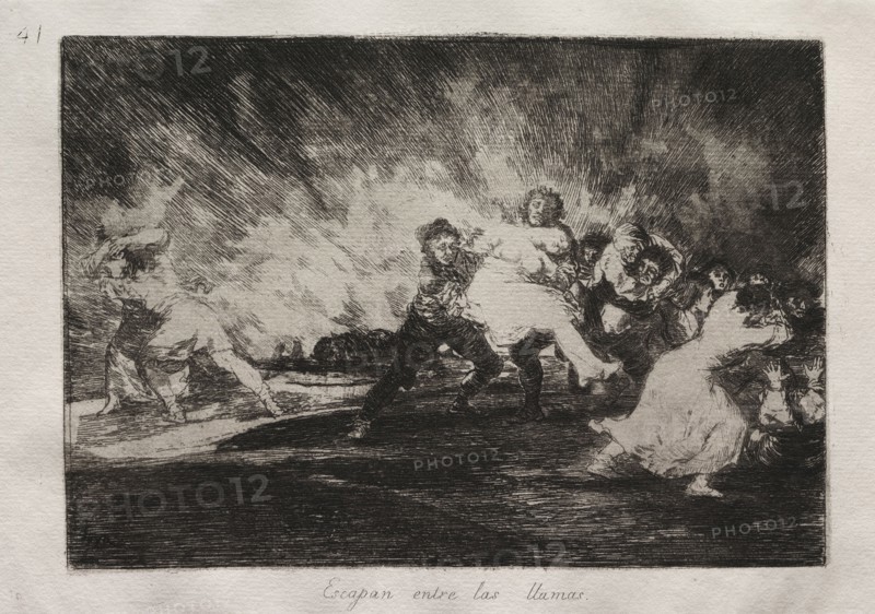 The Horrors of War:  They Escape Through the Flames. Francisco de Goya (Spanish, 1746-1828). Etching