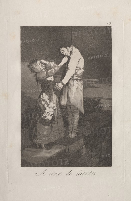 Caprichos:  Out Hunting for Teeth. Francisco de Goya (Spanish, 1746-1828). Etching and aquatint