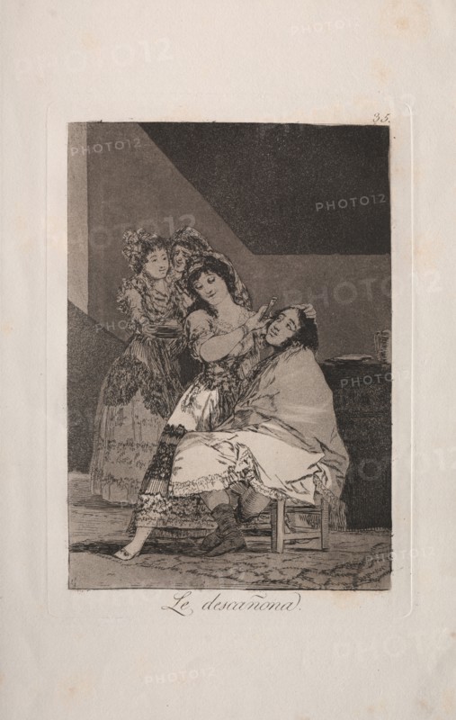Caprichos:  She Fleeces Him. Francisco de Goya (Spanish, 1746-1828). Etching and aquatint