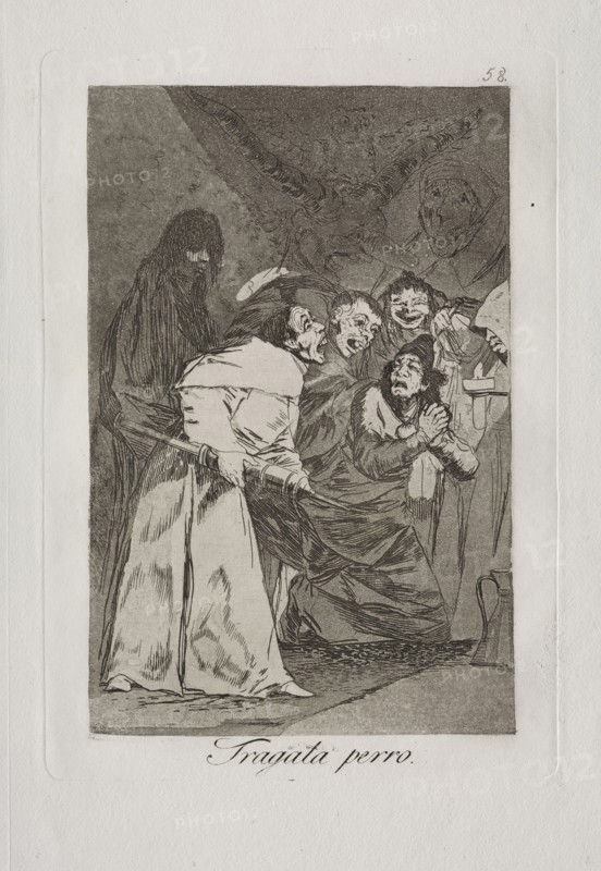 Caprichos:  Swallow it, Dog!. Francisco de Goya (Spanish, 1746-1828). Etching and aquatint