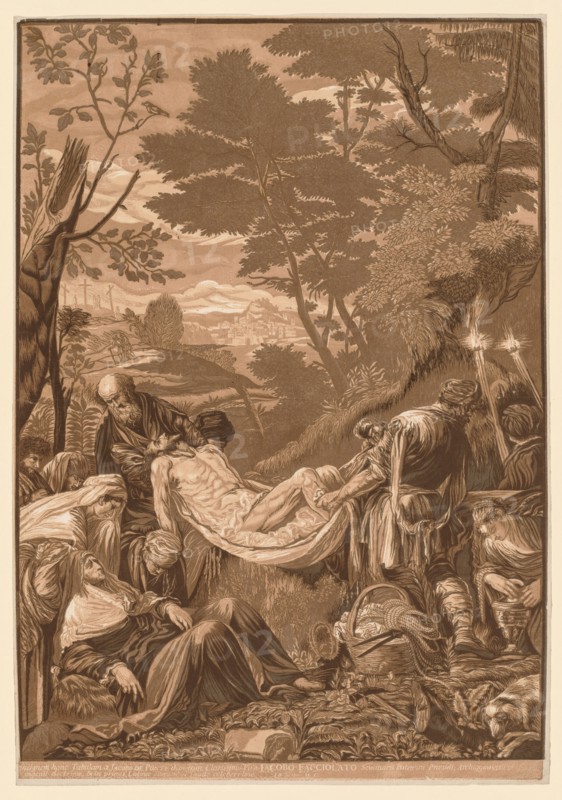 Venetian Set: Entombment of Christ, 1739-43. John Baptist Jackson (British, 1701-c. 1780). Chiaroscuro woodcut