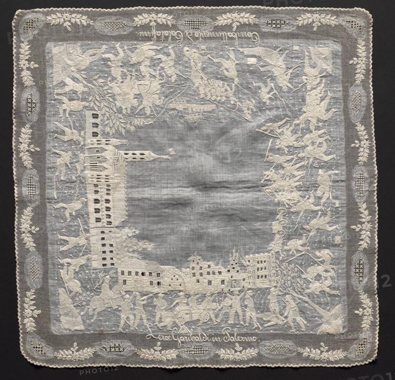 Embroidered Handkerchief, 1850-1899. Italy, 2nd half 19th century. Embroidery; overall: 45.1 x 45.1 cm (17 3/4 x 17 3/4 in.)