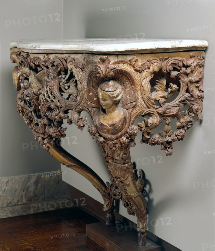 Console Table, c. 1720. France, 18th century. Carved and painted wood, marble; overall: 84.5 x 97.5 x 51.5 cm (33 1/4 x 38 3/8 x 20 1/4 in.); top: 2.3 x 97.5 x 51.5 cm (7/8 x 38 3/8 x 20 1/4 in.).