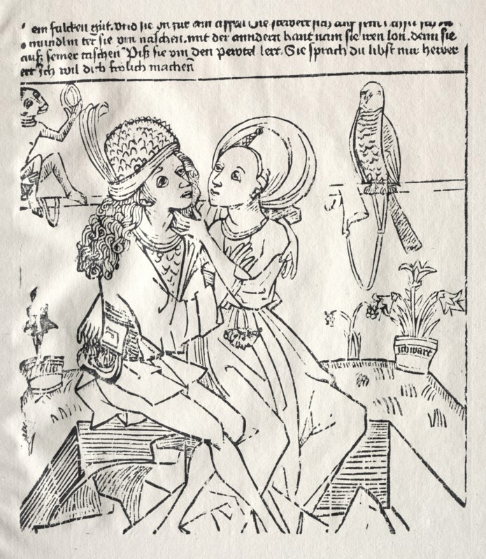 The Lovers, c. 1470. Germany, Swabia, 15th century. Woodcut