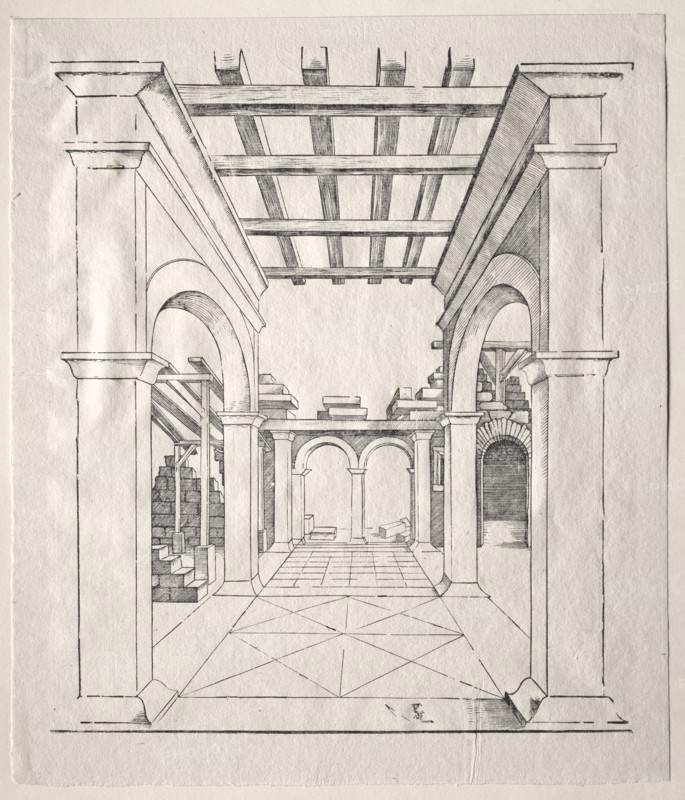 A Portico. Erhard Schön (German, c. 1491-1542). Woodcut