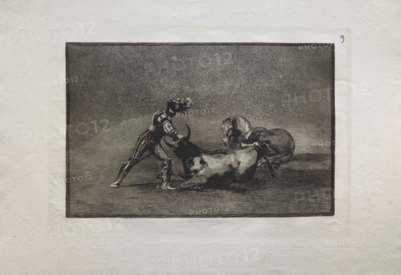 Bullfights:  A Spanish Knight Kills the Bull After Having Lost His Horse, 1876. Francisco de Goya (Spanish, 1746-1828). Engraving