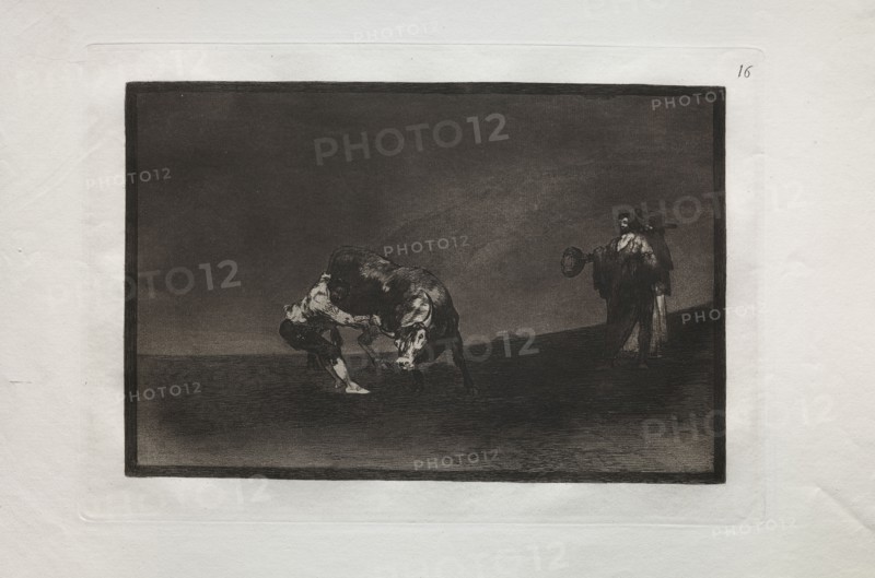 Bullfights:  The Same Man Throws a Bull in the Ring at Madrid, 1876. Francisco de Goya (Spanish, 1746-1828). Engraving