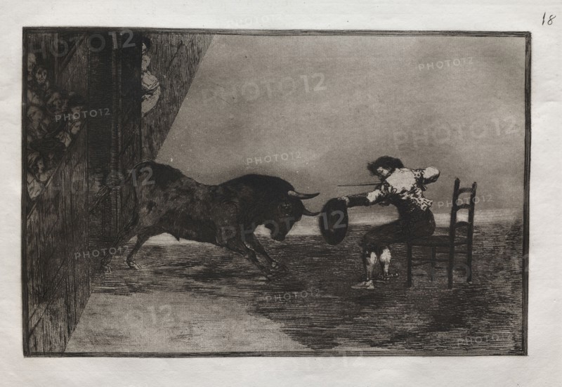 Bullfights:  The Daring of Martincho in the Ring at Saragossa, 1876. Francisco de Goya (Spanish, 1746-1828). Engraving