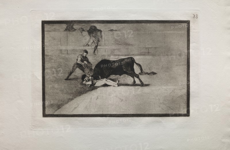 Bullfights:  The Unlucky Death of Pepe Illo, in the Ring at Madrid, 1876. Francisco de Goya (Spanish, 1746-1828). Engraving