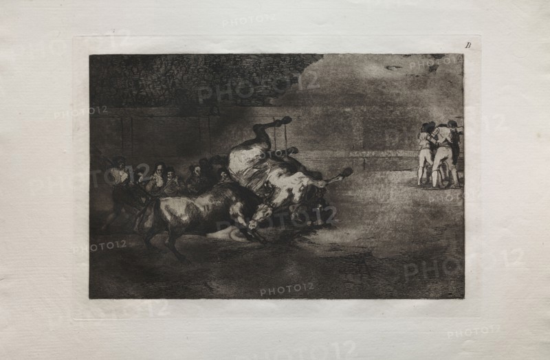 Bullfights:  A Horse Thrown by the Bull, 1876. Francisco de Goya (Spanish, 1746-1828). Engraving