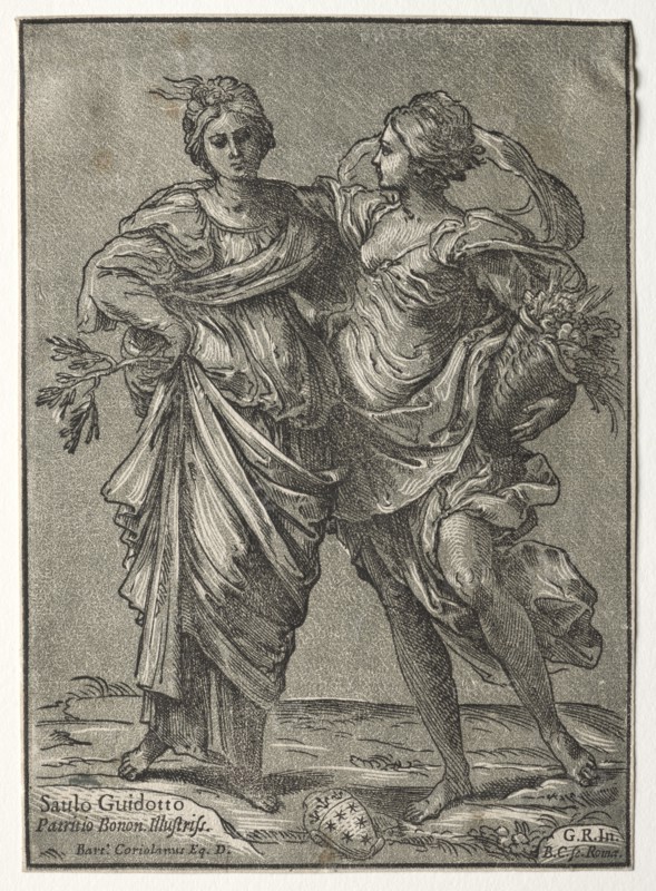 Alliance of Peace and Abundance, 1642. Bartolommeo Coriolano (Italian). Chiaroscuro woodcut